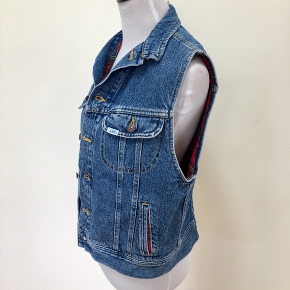 Vintage Lee Denim Vest with plaid lining - Picture 4 of 8